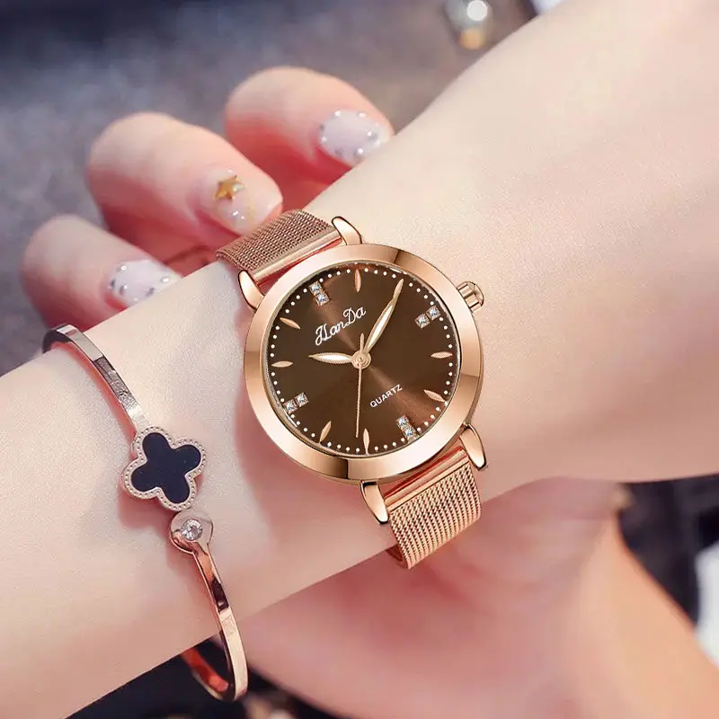 Women's Rose Gold Quartz Watch with Bracelet Set