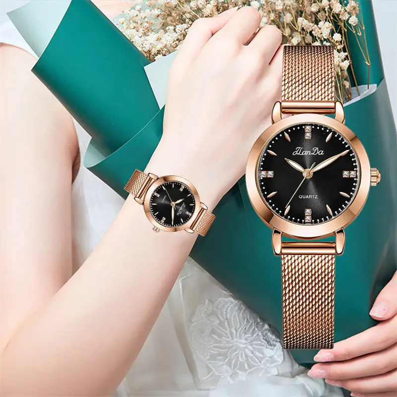 Women's Rose Gold Quartz Watch with Bracelet Set