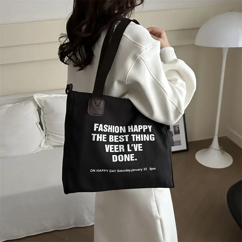 Letter Print Canvas Shoulder Tote Bag Large Capacity 2024 - Image 5