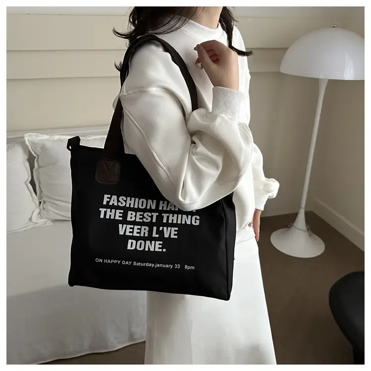 Letter Print Canvas Shoulder Tote Bag Large Capacity 2024 — feature 11