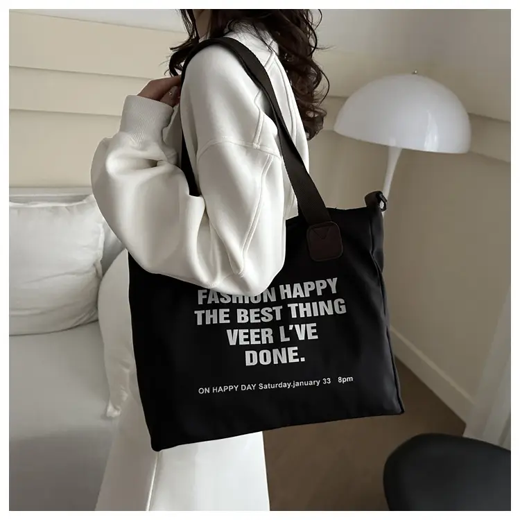 Letter Print Canvas Shoulder Tote Bag Large Capacity 2024 — feature 12
