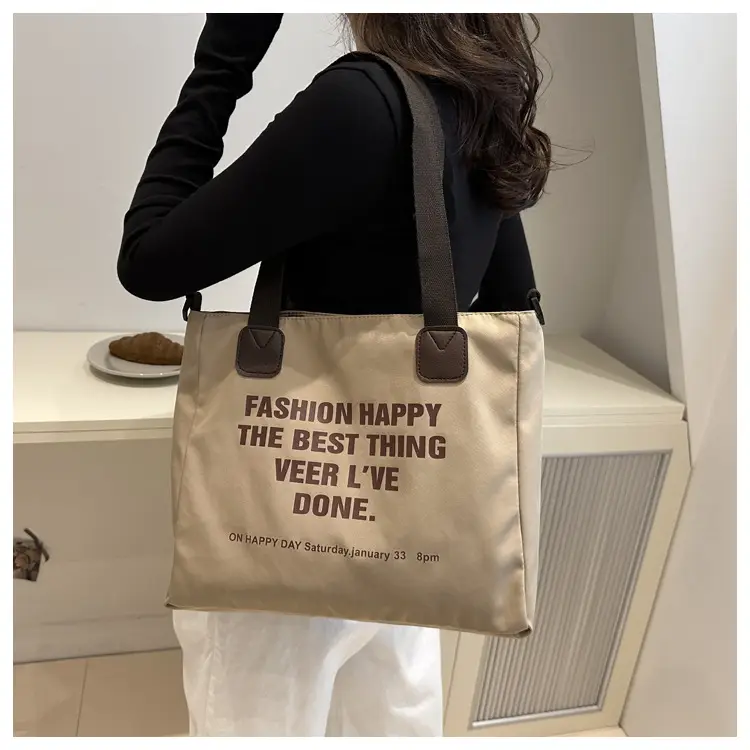 Letter Print Canvas Shoulder Tote Bag Large Capacity 2024 — feature 13
