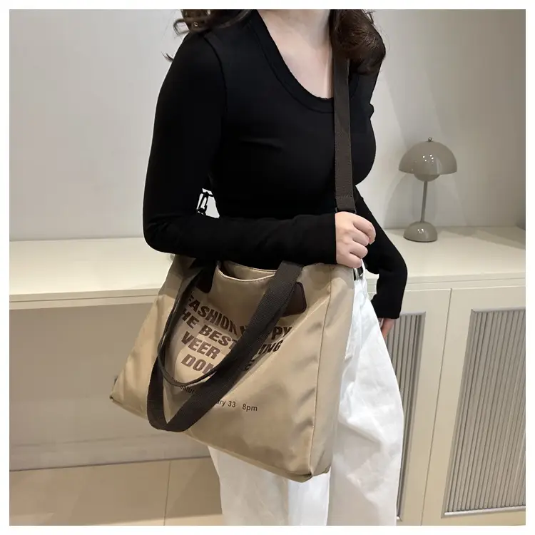 Letter Print Canvas Shoulder Tote Bag Large Capacity 2024 — feature 14