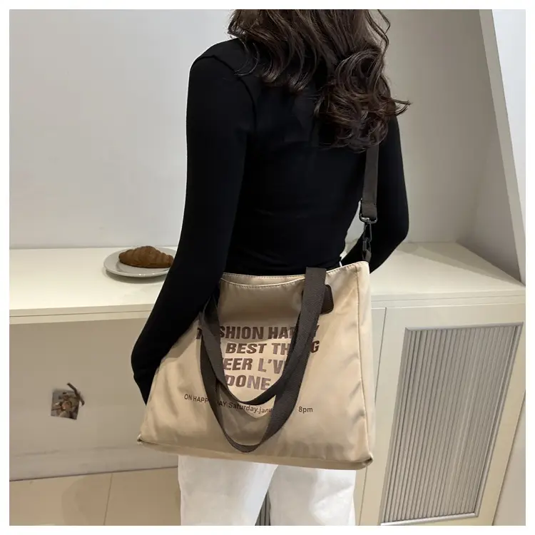 Letter Print Canvas Shoulder Tote Bag Large Capacity 2024 — feature 2
