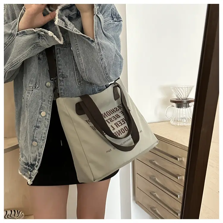 Letter Print Canvas Shoulder Tote Bag Large Capacity 2024 — feature 9