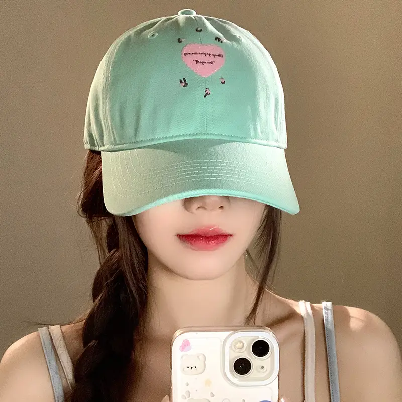 Women's Mint Green Embroidered Baseball Cap with Heart Design