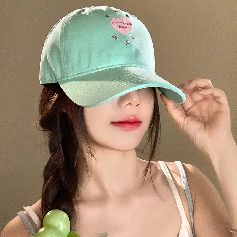 Women's Mint Green Embroidered Baseball Cap with Heart Design