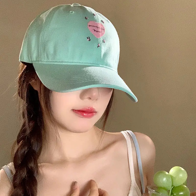 Women's Mint Green Embroidered Baseball Cap with Heart Design