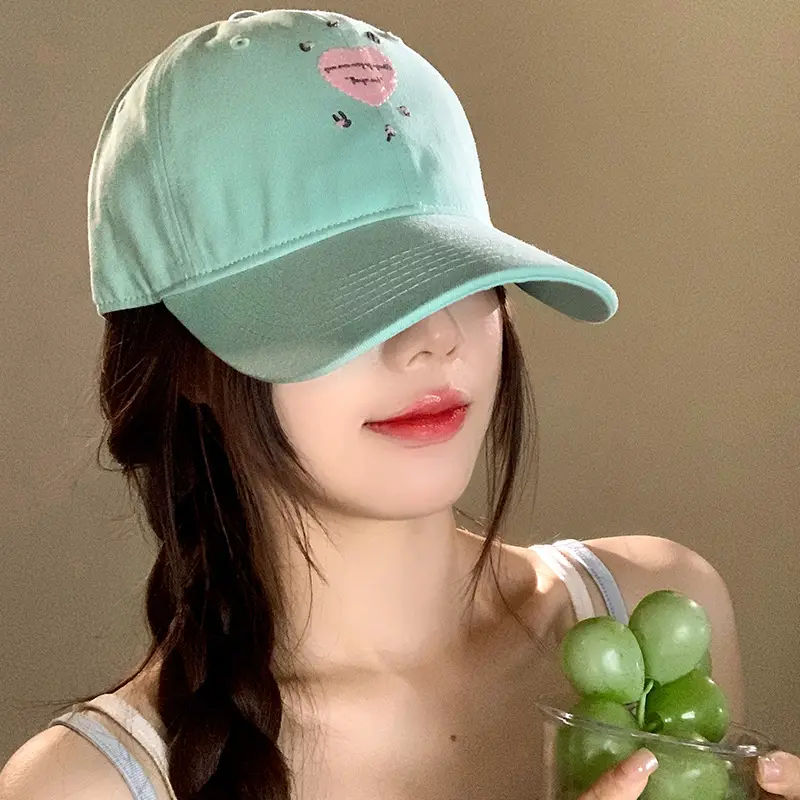 Women's Mint Green Embroidered Baseball Cap with Heart Design