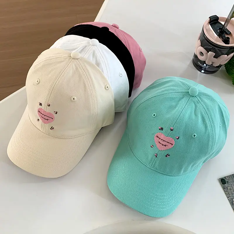 Women's Mint Green Embroidered Baseball Cap with Heart Design