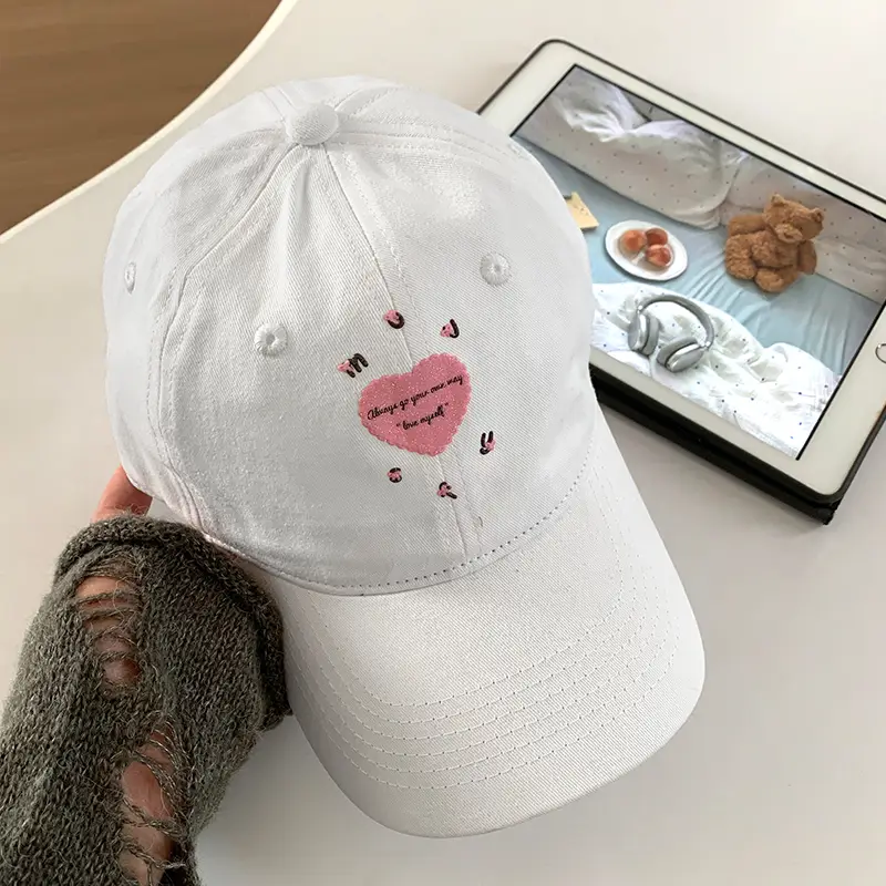 Women's Mint Green Embroidered Baseball Cap with Heart Design