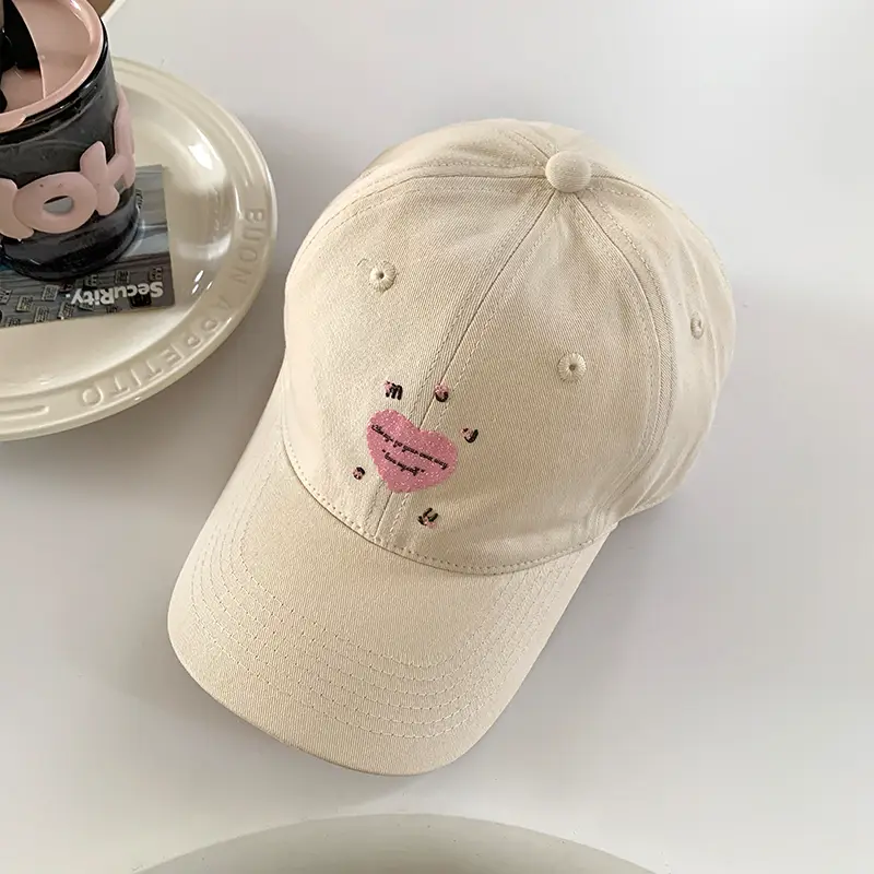 Women's Mint Green Embroidered Baseball Cap with Heart Design