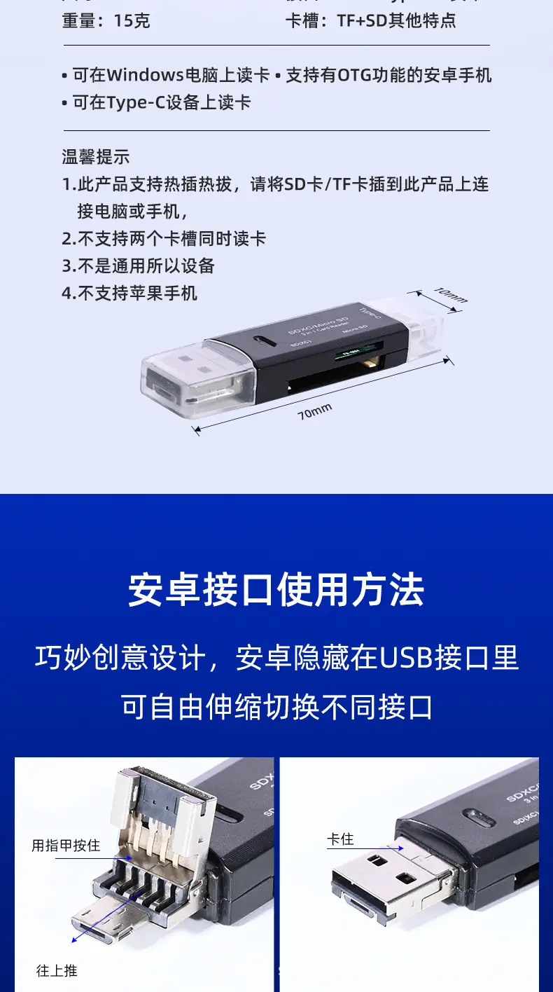 Three-In-One Card Reader for Mobile Phones & Computers — feature 12