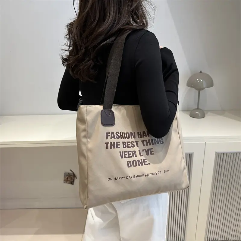Black Printed Canvas Shoulder Bag for Women 2022