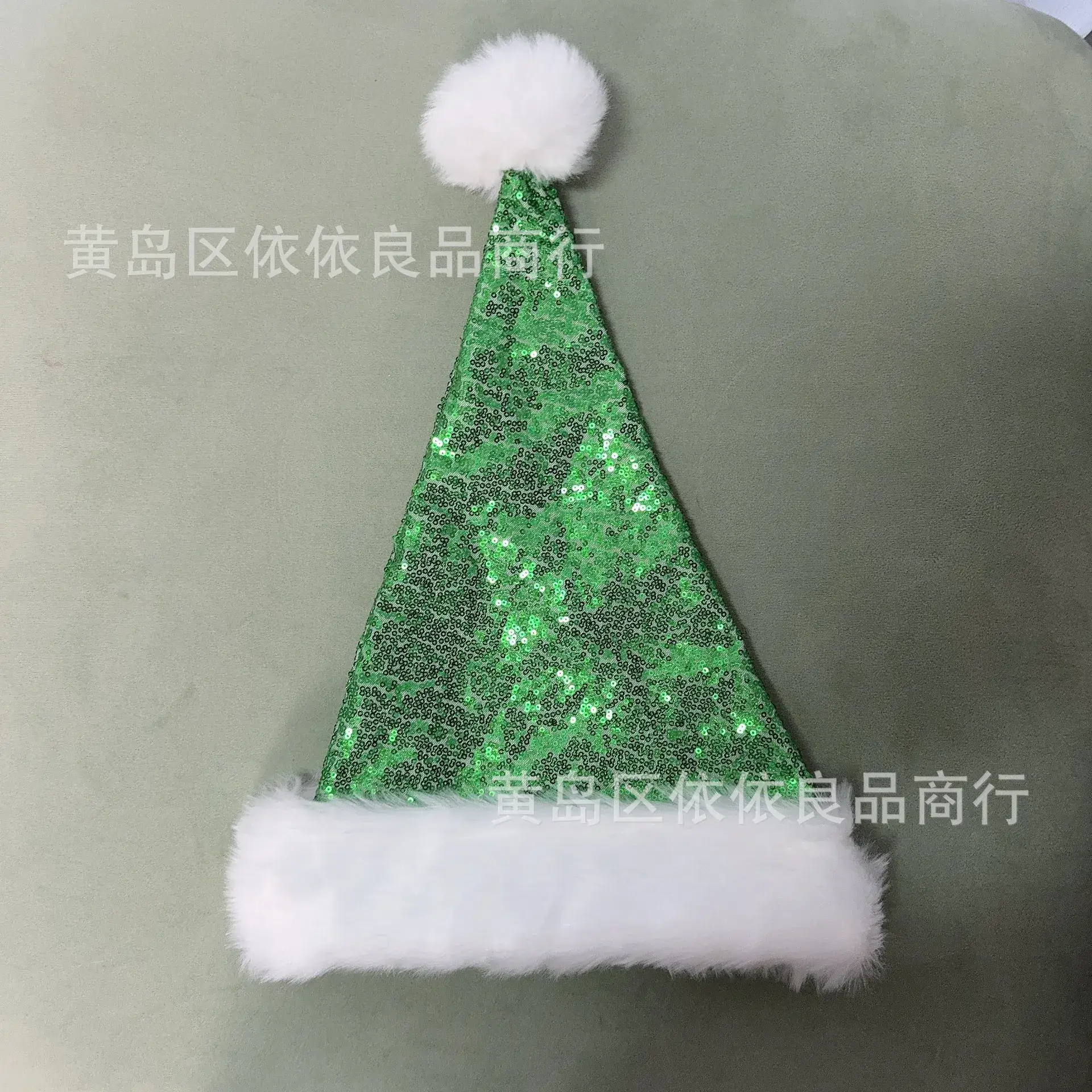 Green Sequined Christmas Hat for Adults - Image 2