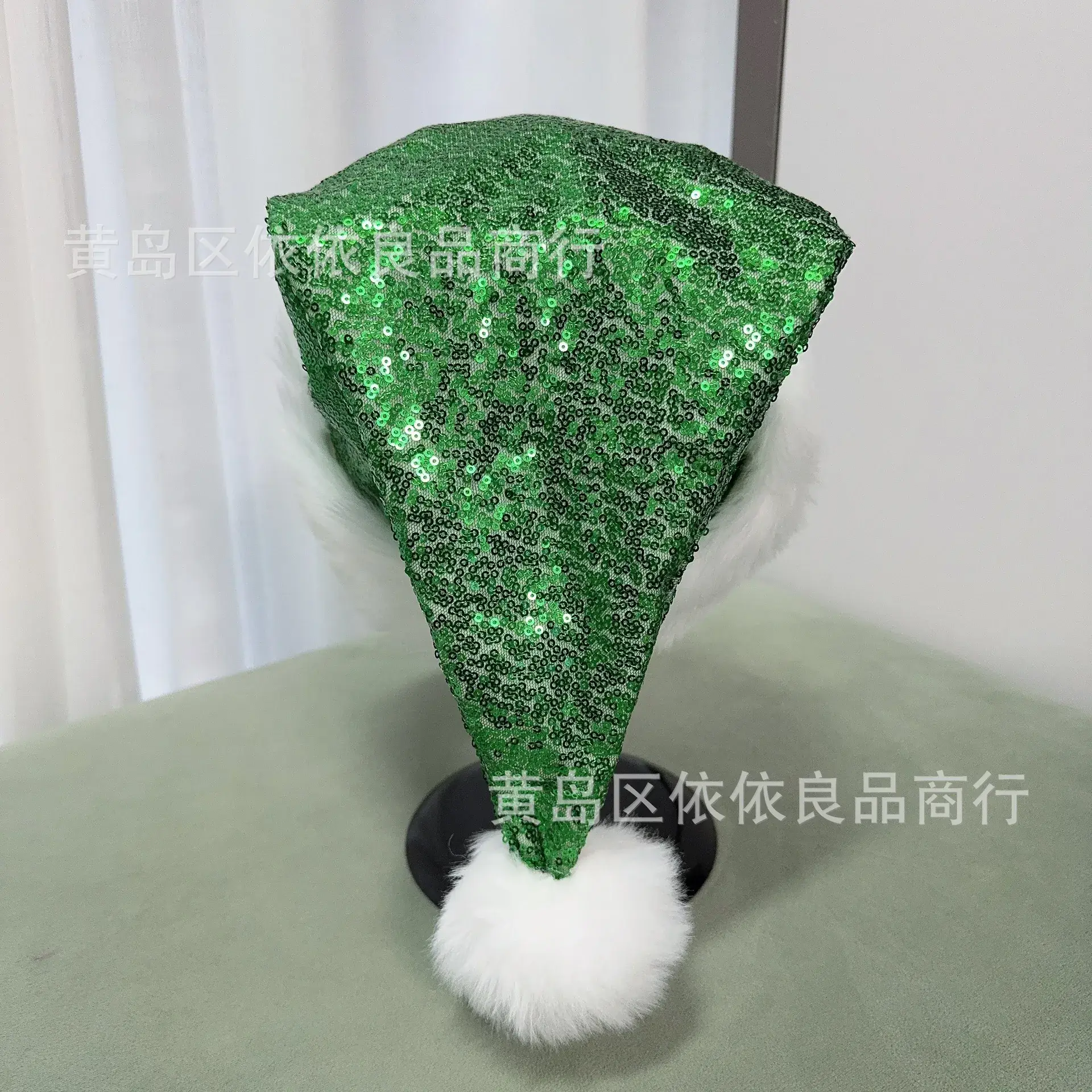 Green Sequined Christmas Hat for Adults - Image 3