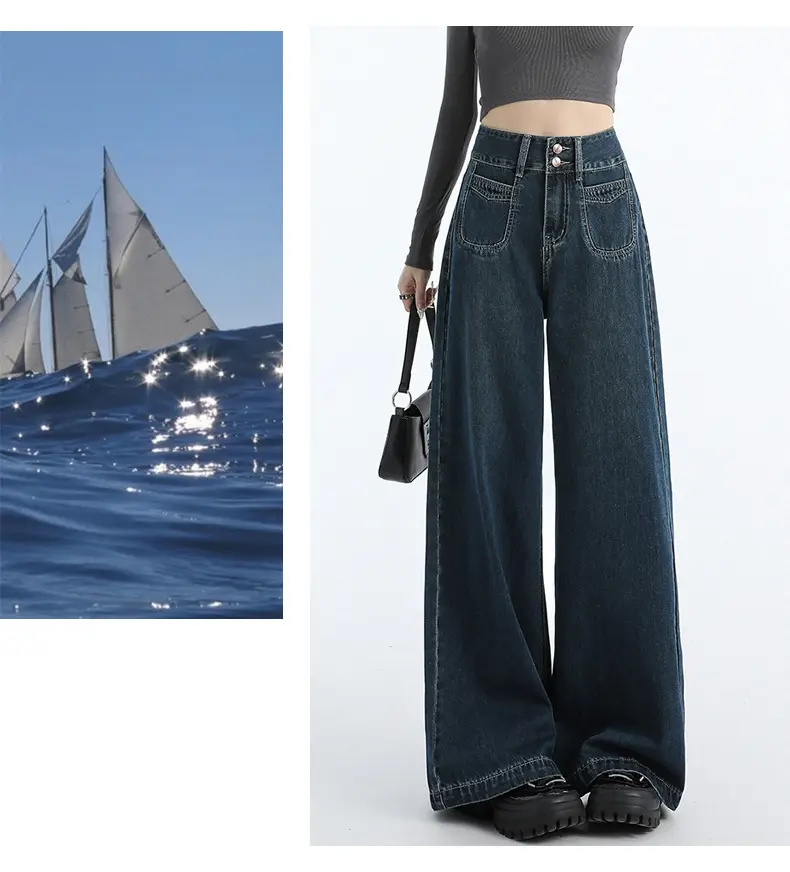 Dark Blue Wide Leg Jeans Women High Waist Slimming 2024 — feature 3