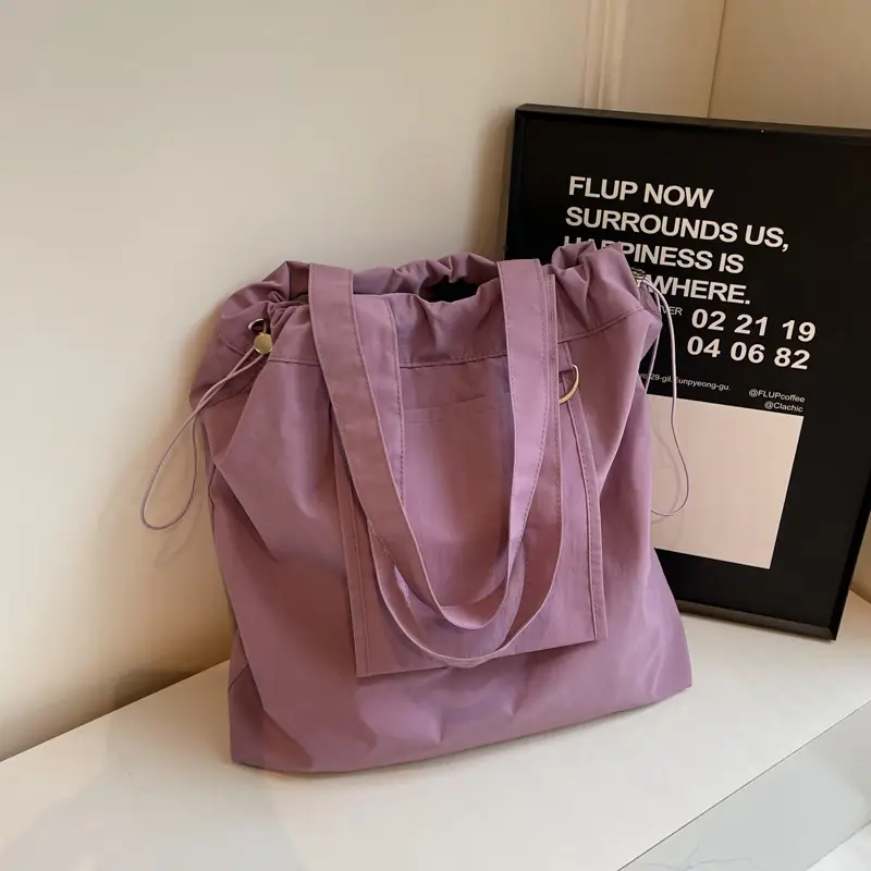 Pink Waterproof Nylon Tote Bag for Students Commuters - Image 5