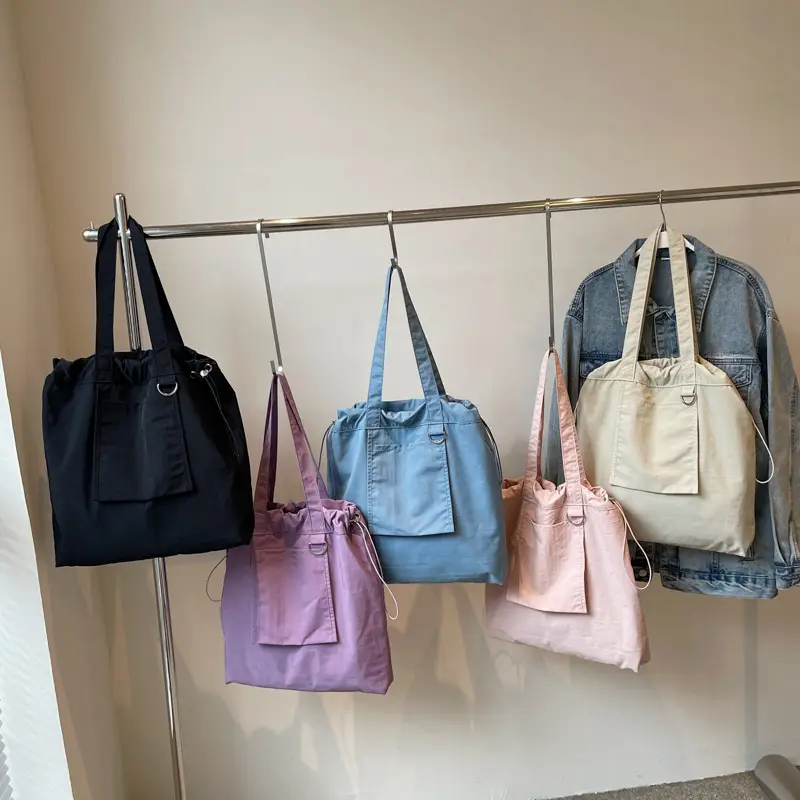 Pink Waterproof Nylon Tote Bag for Students Commuters - Image 6
