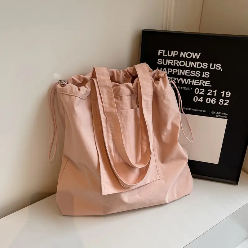 Pink Waterproof Nylon Tote Bag for Students Commuters - Image 7