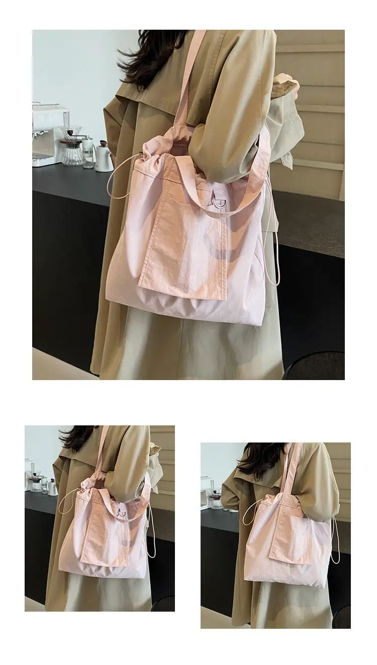 Pink Waterproof Nylon Tote Bag for Students Commuters — feature 11