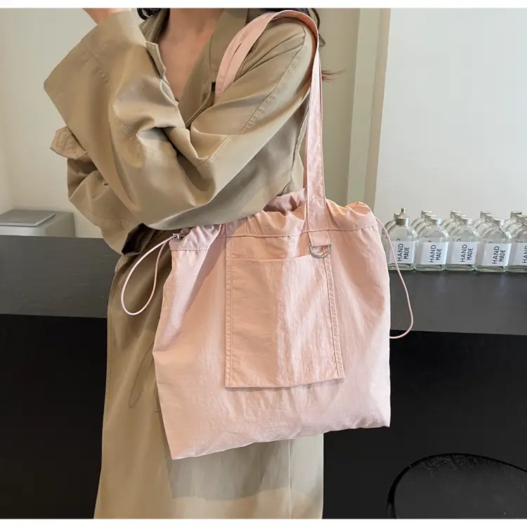Pink Waterproof Nylon Tote Bag for Students Commuters — feature 42