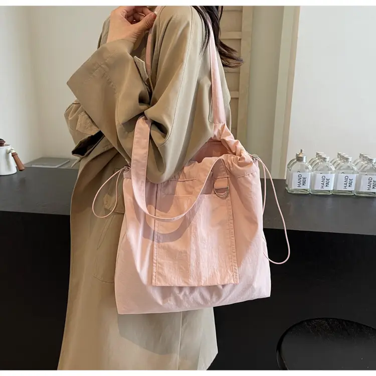 Pink Waterproof Nylon Tote Bag for Students Commuters — feature 43