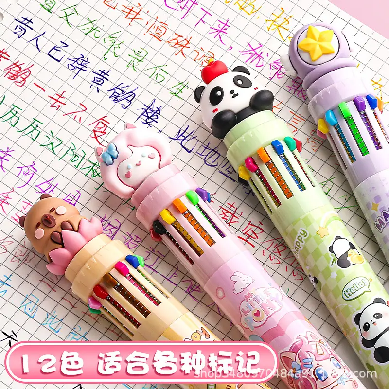 Cartoon cute family ten color ballpoint pen multi-color press hand account pen high color value modeling color pen stationery wholesale