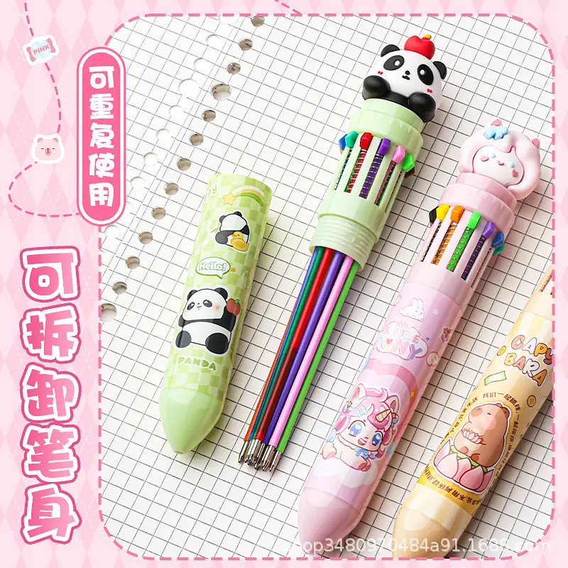 Cartoon cute family ten color ballpoint pen multi-color press hand account pen high color value modeling color pen stationery wholesale