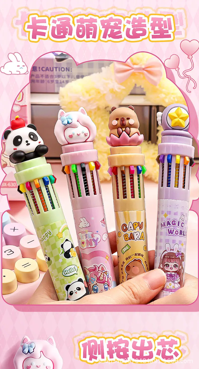 Cartoon cute family ten color ballpoint pen multi-color press hand account pen high color value modeling color pen stationery wholesale — feature 2