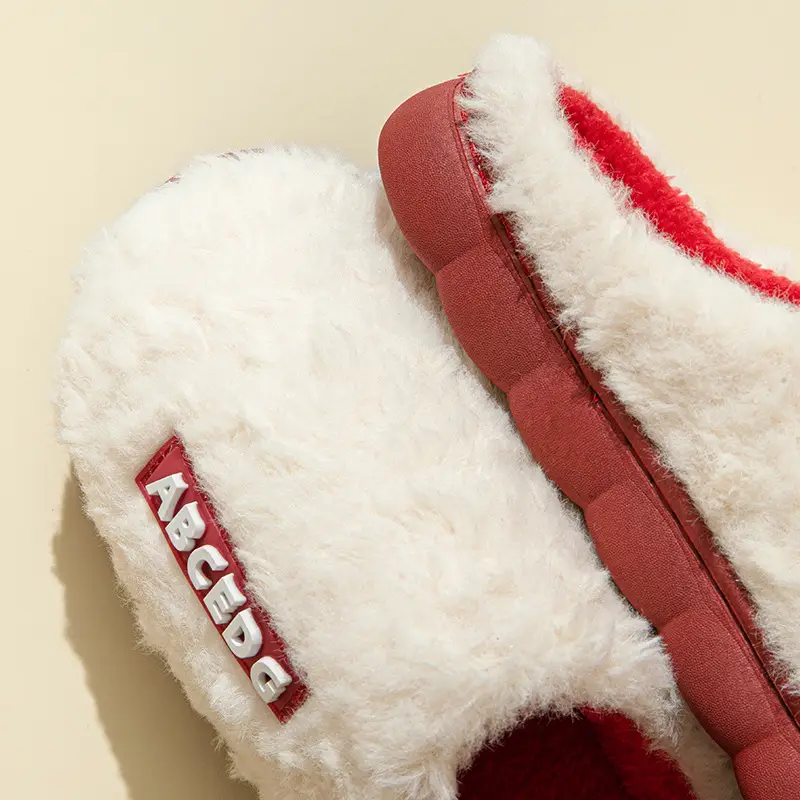 Cotton Slippers for Women, Non-Slip, Plush, Lettered, Thick-Soled, Warm, Home Indoor Slippers for Men, Thickened for Autumn and Winter, Cross-Border