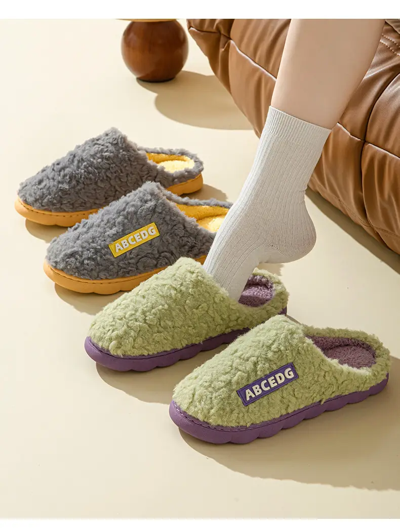 Cotton Slippers for Women, Non-Slip, Plush, Lettered, Thick-Soled, Warm, Home Indoor Slippers for Men, Thickened for Autumn and Winter, Cross-Border — feature 14