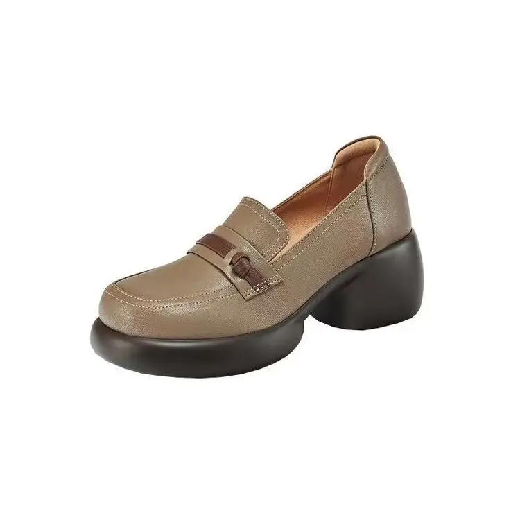 Women's Black Leather Heeled Loafers Autumn 2024 - Image 7