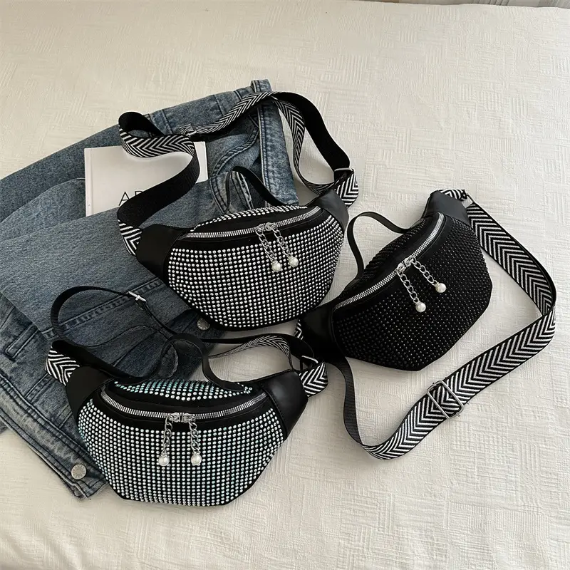 Women's Hot Rhinestone Waist Bag with Wide Strap