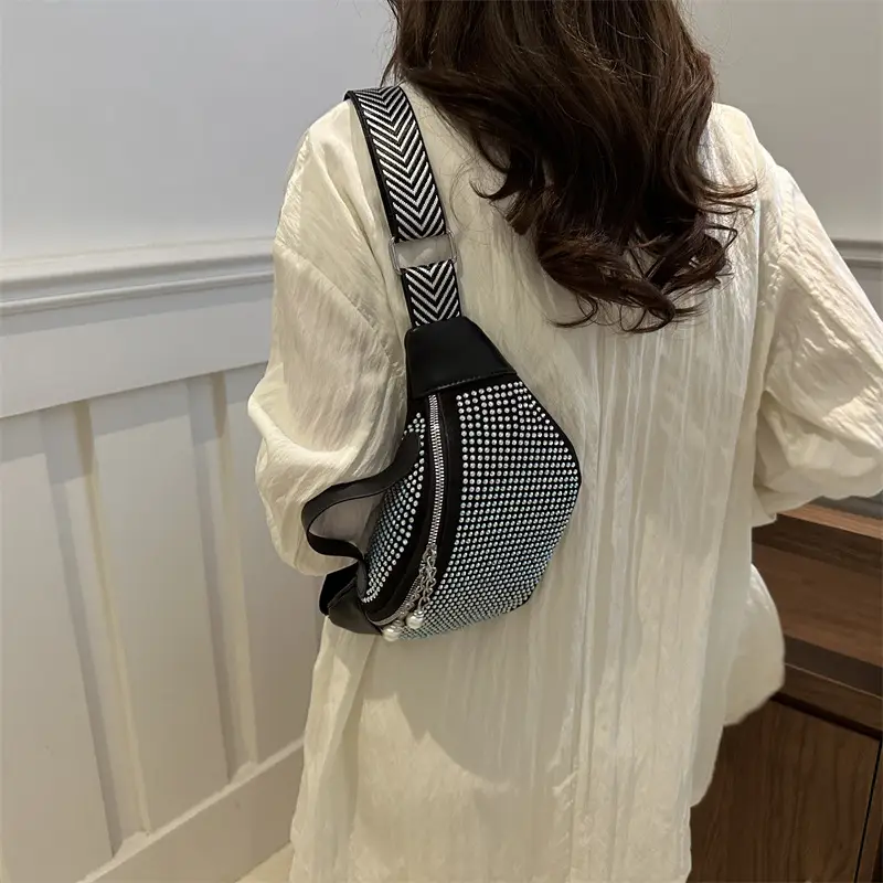 Women's Hot Rhinestone Waist Bag with Wide Strap