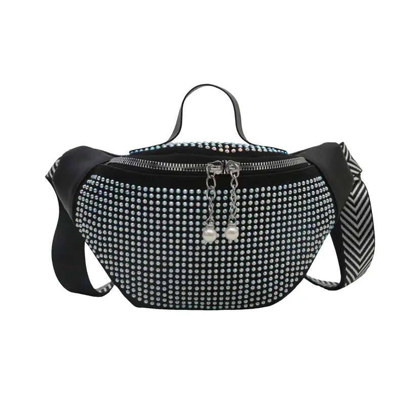 Women's Hot Rhinestone Waist Bag with Wide Strap