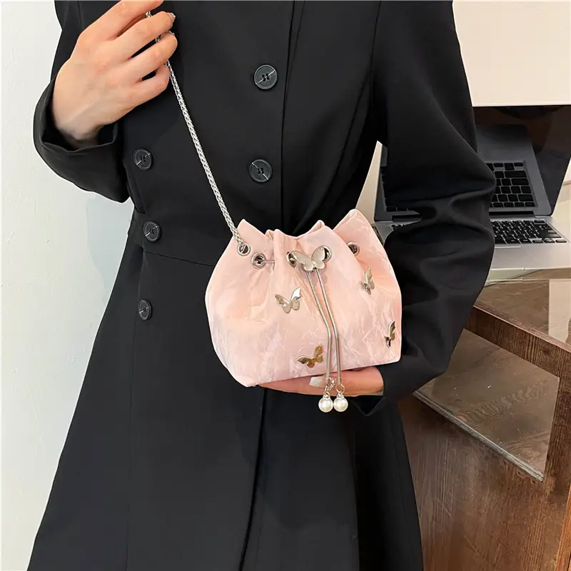 Black Butterfly Chain Bucket Bag for Women - Image 8