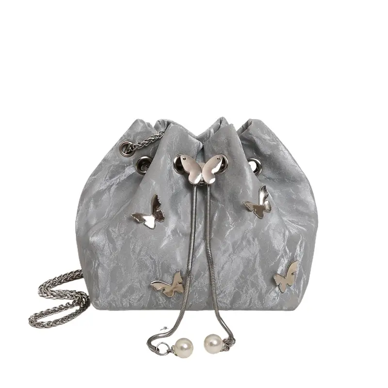 Black Butterfly Chain Bucket Bag for Women - Image 2