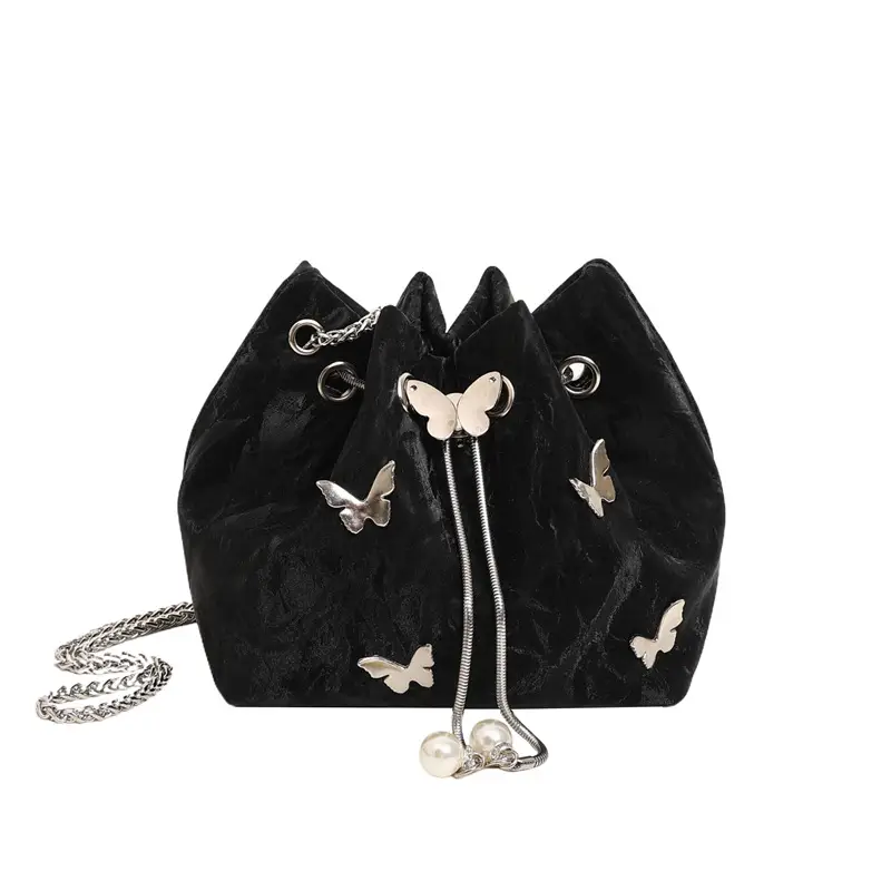 Black Butterfly Chain Bucket Bag for Women - Image 3