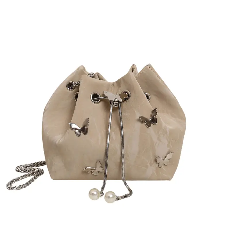 Black Butterfly Chain Bucket Bag for Women - Image 5