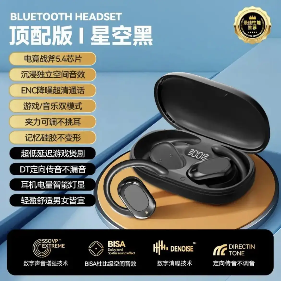 Wireless Bluetooth Headset with Noise Cancellation & Long Battery