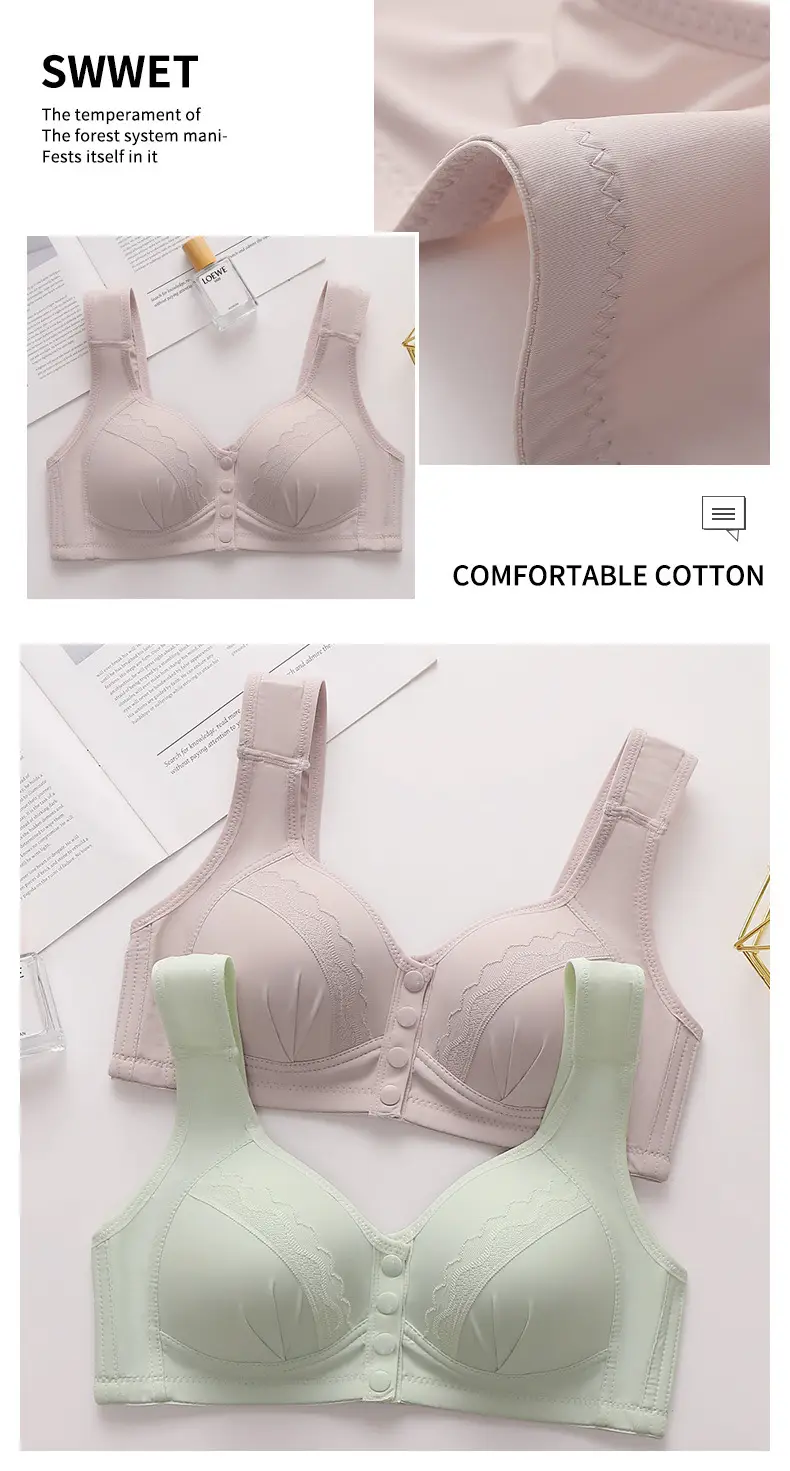Factory Outlet Middle-aged Bra No Steel Ring Side Lap plus size Thin Front Button Push-up Mom Underwear — feature 13