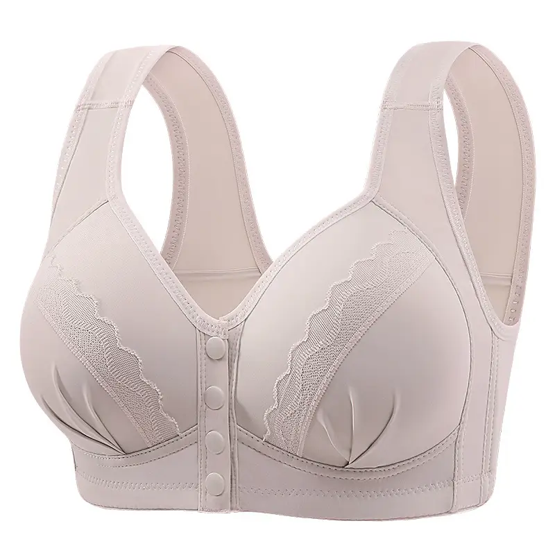 Factory Outlet Middle-aged Bra No Steel Ring Side Lap plus size Thin Front Button Push-up Mom Underwear