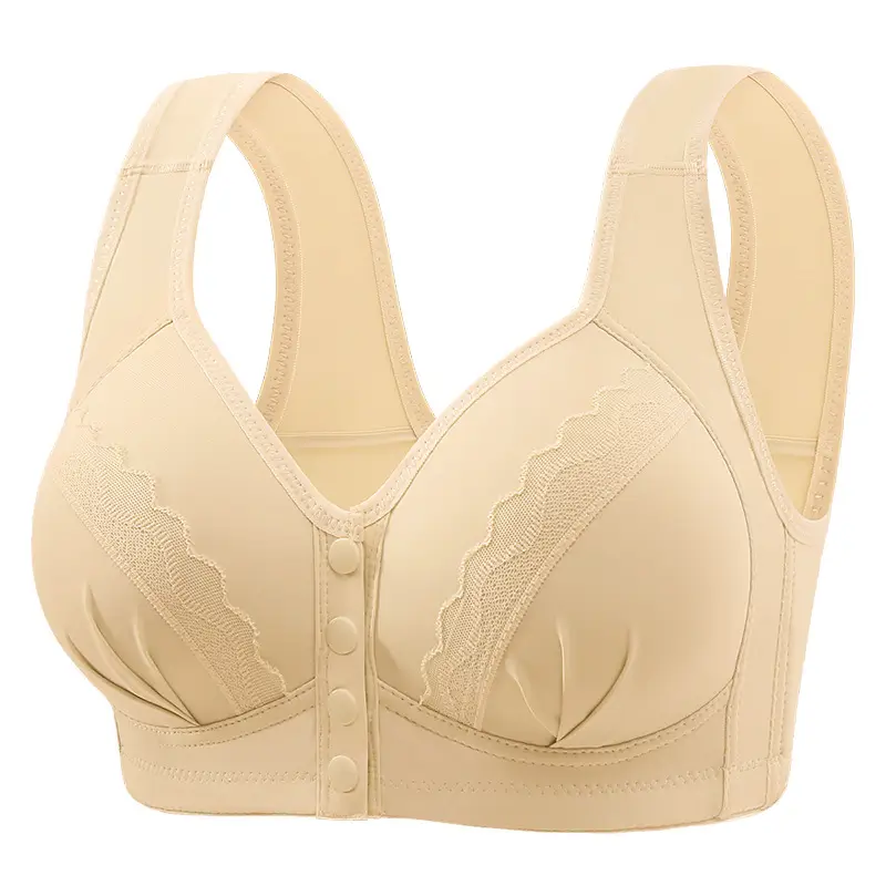 Factory Outlet Middle-aged Bra No Steel Ring Side Lap plus size Thin Front Button Push-up Mom Underwear