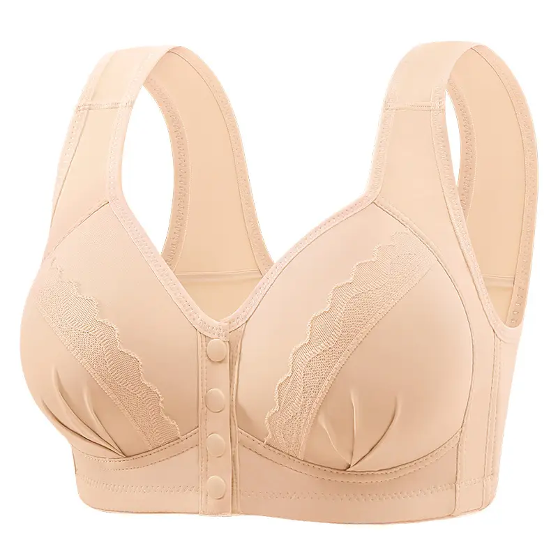 Factory Outlet Middle-aged Bra No Steel Ring Side Lap plus size Thin Front Button Push-up Mom Underwear