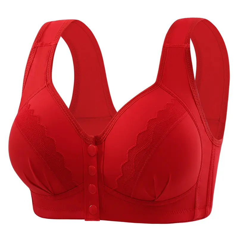 Factory Outlet Middle-aged Bra No Steel Ring Side Lap plus size Thin Front Button Push-up Mom Underwear