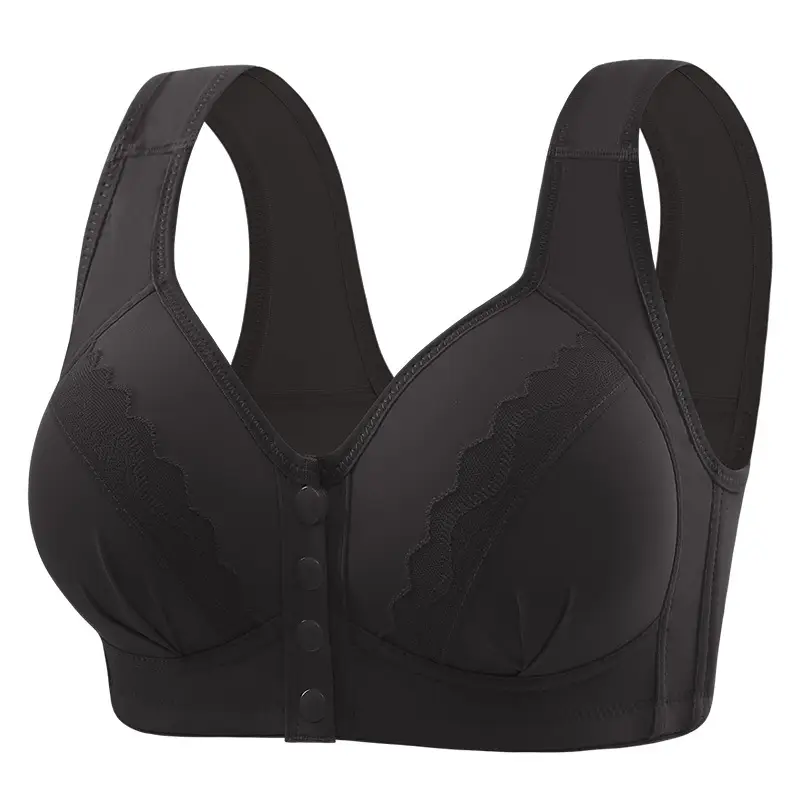 Factory Outlet Middle-aged Bra No Steel Ring Side Lap plus size Thin Front Button Push-up Mom Underwear