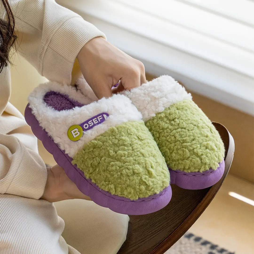 Non-Slip Cotton Slippers for Women Autumn and Winter 2025 New Home Warm Confinement Shoes Thick-Soled Indoor Household Furry Slippers