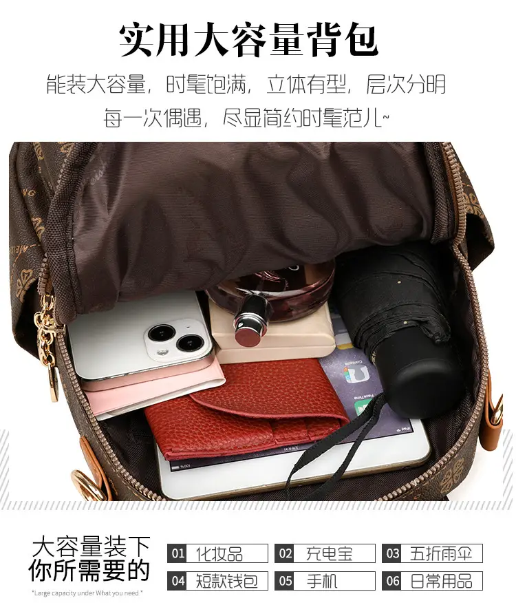 Women Printed Backpack Brown Leather Shoulder Travel School — feature 11