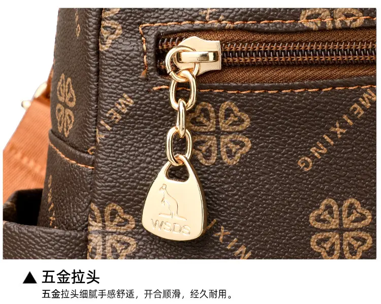 Women Printed Backpack Brown Leather Shoulder Travel School — feature 27